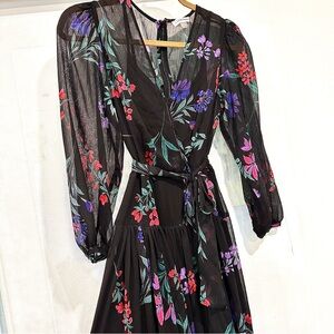 Calvin Klein Floral Chiffon Faux Wrap Maxi Dress Size 2 Zipper stuck